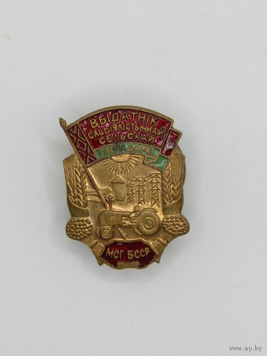 Знак. Значок. Оригинал. "Выдатник сельскай гаспадарки". "Отличник социалистического сельского хозяйства БССР". Оригинал. м