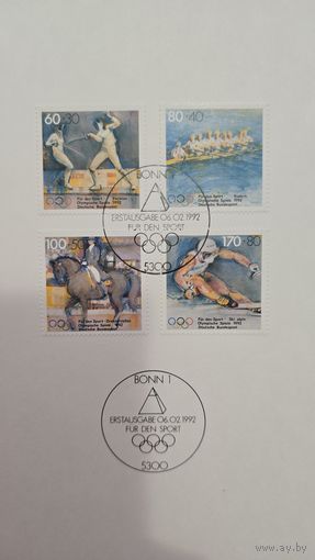 Германия, Олимпиада 1992, 4 шт. Буклет первый день гашения
