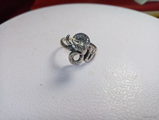 С рубля без мц. кольцо "Змейка", 5ТГ зубр 925пр. на тонкий пальчик 1.6х1.7см.