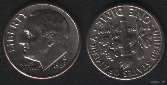США km195 10 центов 1 дайм 1988 год (D) km195a (_3 ТОРГ ЛЮБОЙ