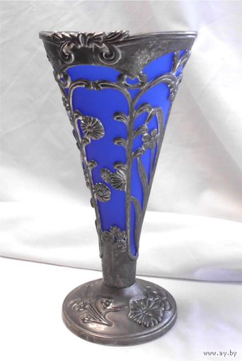 Салфетница Ваза для салфеток с синей вставкой Серебрение