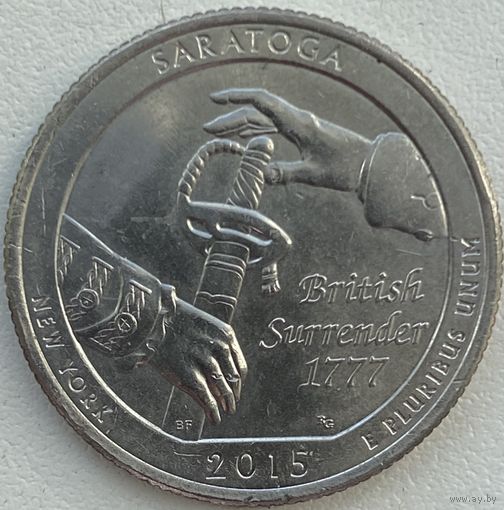 США 25 центов (квотер) 2015 г. P. Национальный исторический парк Саратога. Штат Нью-Йорк