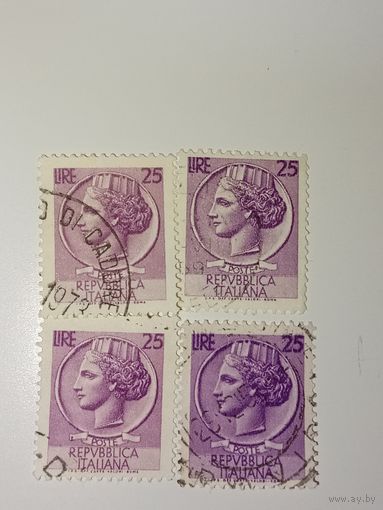 Италия 1955 Марка изображает профиль Аретузы, отсылка к древним сиракузским монетам.