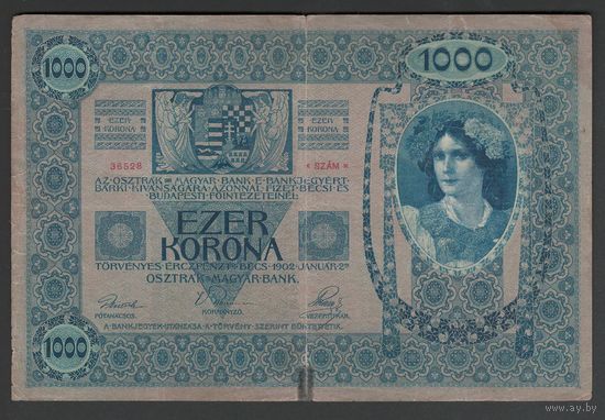 Австрия 1000 крон 1902 года. Без надпечатки. Состояние VF-
