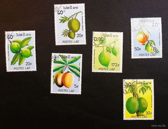 Лаос 1989 г. Фрукты. Флора, полная серия из 6 марок #0229-Ф1P45