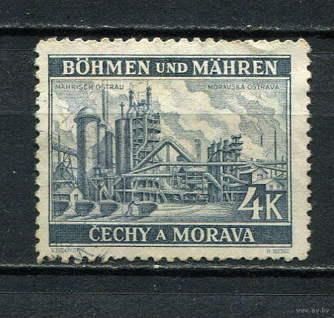 Богемия и Моравия - 1939/1942 - Моравско-Остравский промышленный район 4K - [Mi.34] - 1 марка. Гашеная.  (Лот 16HD)-T4P3