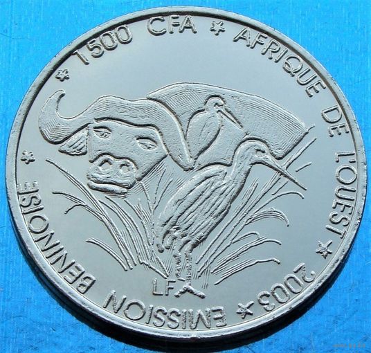 Бенин. 1500 франков 2003 год КМ#40 "Африканский буйвол"  Тираж: 1.200 шт