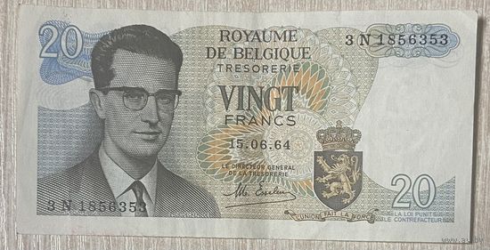 Банкнота Бельгия 20 франков 1964 год.