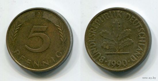 Германия. 5 пфеннигов (1990, буква A)