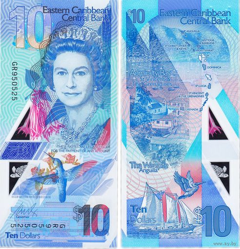 Восточные Карибы 10 долларов 2021 год UNС (полимер)