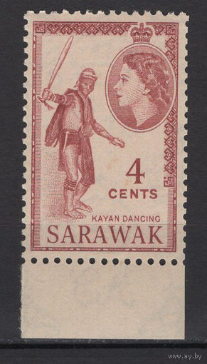 Саравак /Sarawak 1955** 4 cents, туземец танцор, тонированный клей SG#190