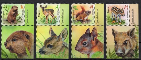 Беларусь 2021. Фауна зверята 4марки+купоны (1119)