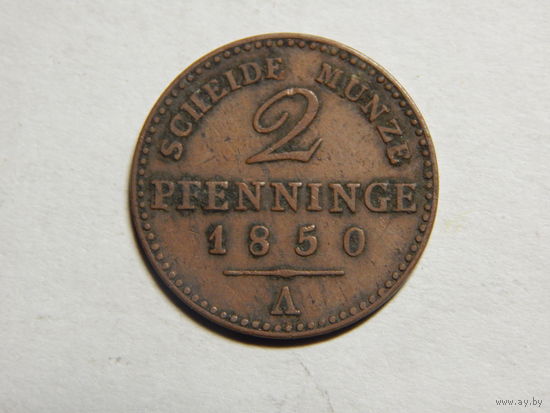 Пруссия 2 пфеннинга 1850г