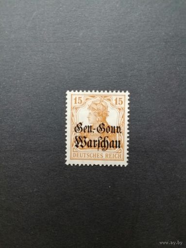 Польша 1916 Марка из серии "DEUTSCHEN REICHES" периода немецкой оккупации Польши с надпечаткой "Deutschen post in Warschau" (чистая* след от наклейки) Mi.11 каталог 3.00 евро