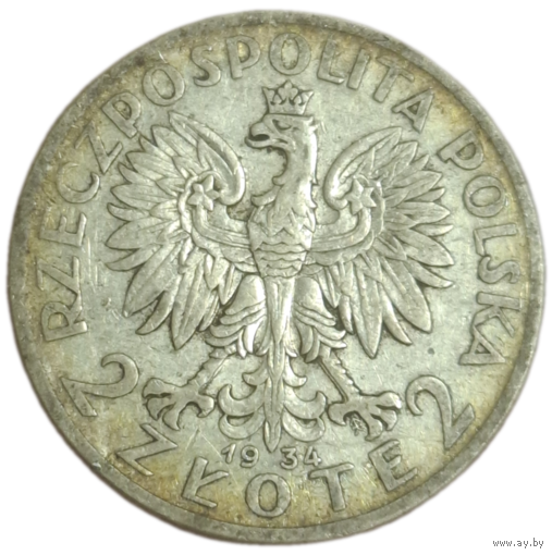 2 злотых 1934 блеск, патина, коллекционное состояние