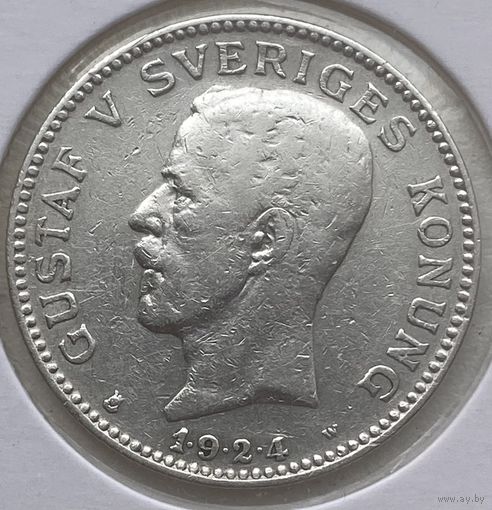 Швеция 1 крона 1924 г. Разновидность. Написание даты на аверсе "1.9.2.4". В холдере
