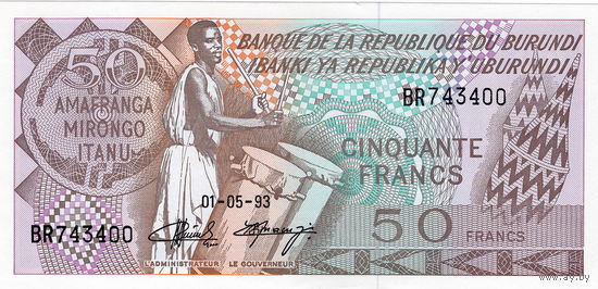 Бурунди, 50 франков, 1993 г., UNC