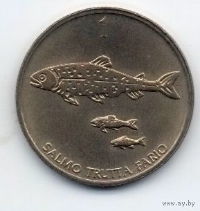 РЕСПУБЛИКА СЛОВЕНИЯ 1 ТОЛАР 1996. ФАУНА. ФОРЕЛЬ