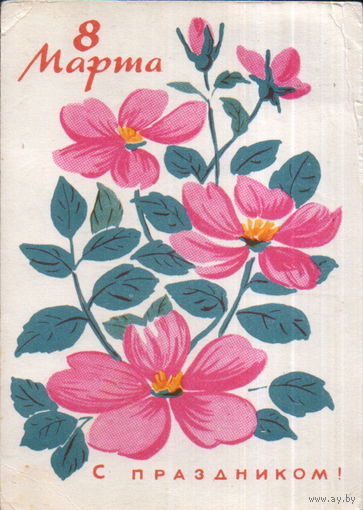 Подписанная открытка 1964г. "8 Марта. Цветы" худ. В. Фейгина