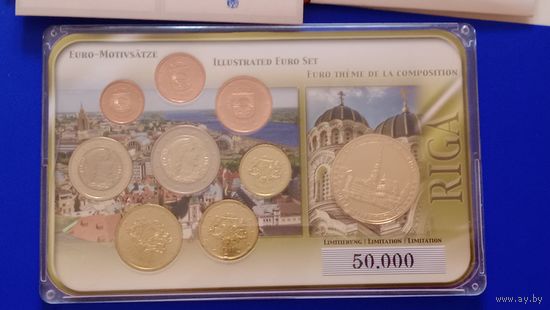 Латвия евро комплект 2014 с позолоченной медалью Рига unc.