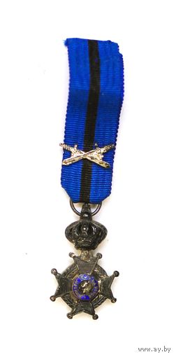 Бельгия. Миниатюрка ордена Леопольда II, рыцарская степень (кавалер) с мечами за военные заслуги