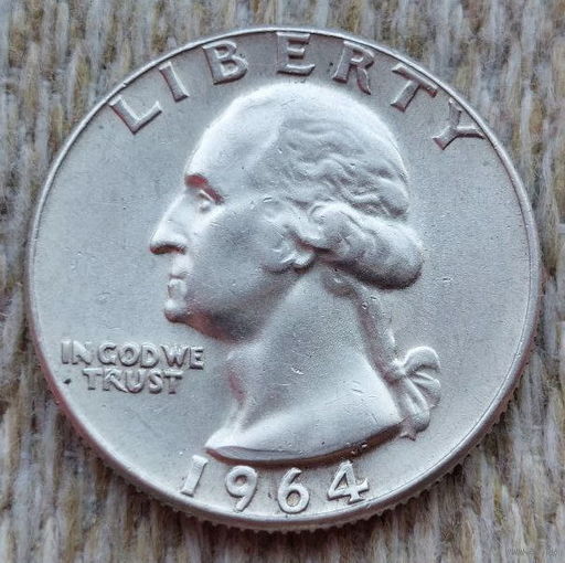 США 25 центов 1964 года, D. AU.  Квотер. Джордж Вашингтон. Серебро! Сторгуй за свою цену, предложи обмен!
