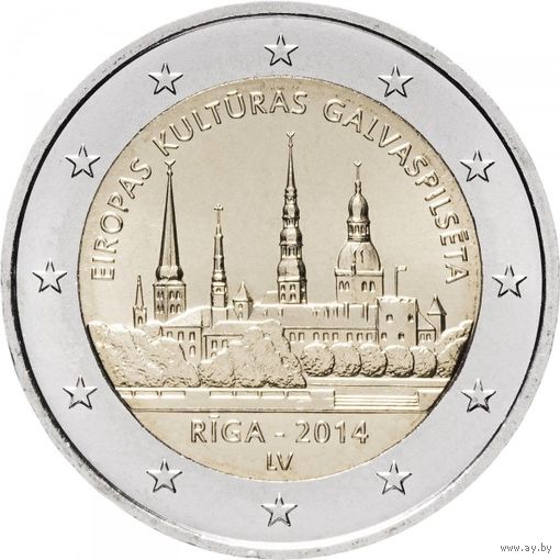 2 евро 2014 г. Латвия Культурная столица Европы - Рига. UNC