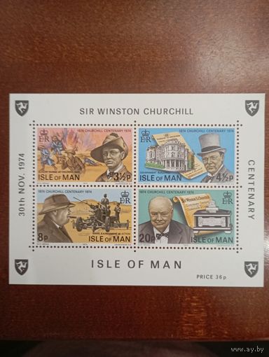 Остров Мэн 100-летие У. Черчилля 4 марки и блок