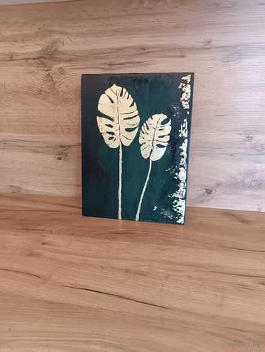 Картина "Листья монстеры", холст, акрил, 30х40 см