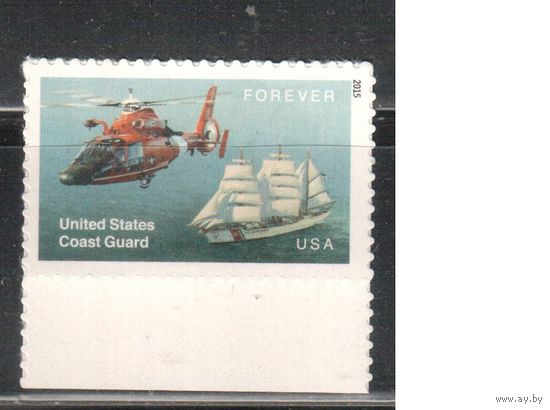 США-2015 (Мих.5187) , ** , Береговая охрана, Вертолет, Парусник, (одиночка), самоклейка