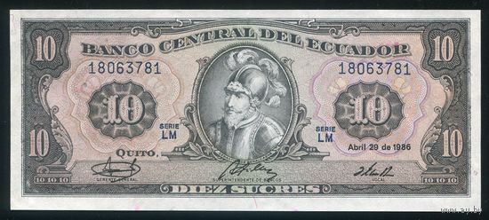 Эквадор 10 сукре 1986 P121(2). Серия LM. UNC