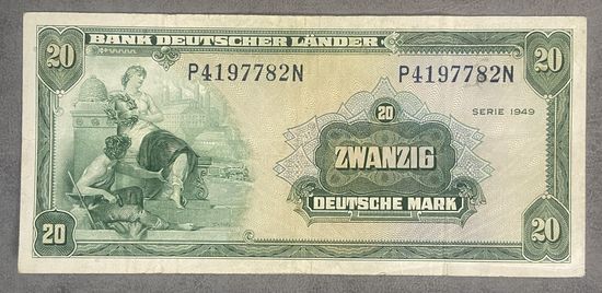 Банкнота 20 марок 1949 года. ФРГ