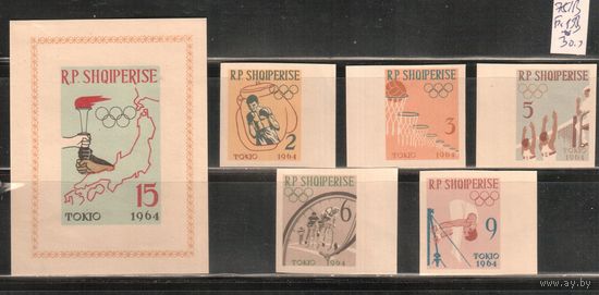 Албания-1963,(Мих.747А-751В,Бл.19В)  * ,  Спорт, ОИ-1964 в Токио ,БЗЦ  (полная серия),
