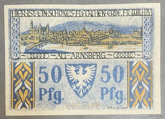 Нотгельд 50 пфеннигов 1921 год. Арнсберг. Веймарская республика