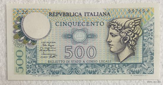 Банкнота 500 лир. Италия. 1974 год. НЕ БЫЛА В ОБОРОТЕ