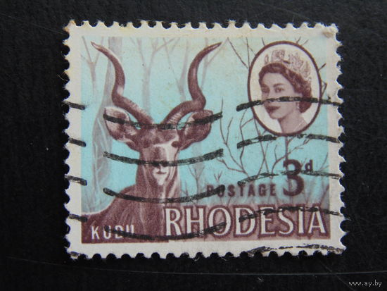 Родезия 1966 г. Королева Елизавета II. Антилопа Большой Куду.