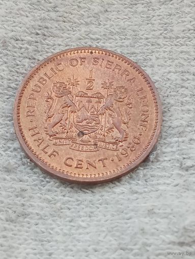 23. Распродажа коллекции! Сьерра Леоне 1/2 цента 1980 г. Редкая! UNC!