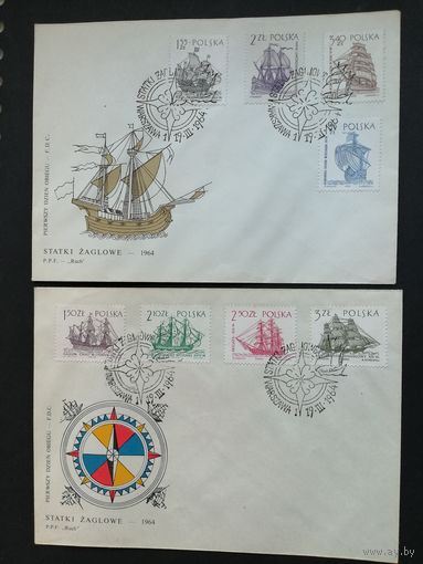 Польша 1964 Два КПД с полной серией марок "Парусники" (спецгашение) Mi.1465-1472 каталог 4.00 евро
