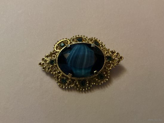 Брошь Sphinx Синее стекло клеймо Леленец Англия 60-е