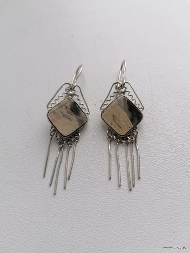 Серьги, серебро, натуральный камень, торги с Рубля