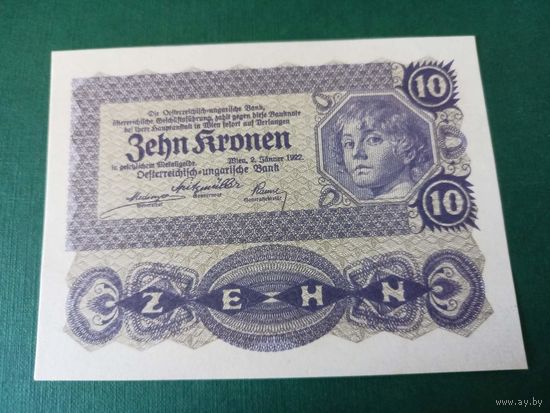 Австрия 10 крон 1922г.UNC