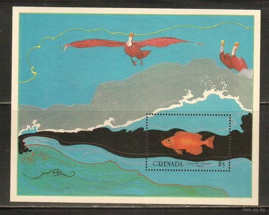 Гренада-1985(Мих.,Бл.149) , **  , Морская  Фауна,Рыбы , Птицы