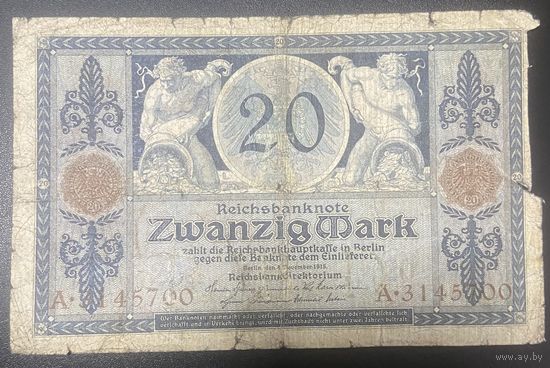 Банкнота 20 марок 1915 год. Германская империя. С рубля без МЦ.