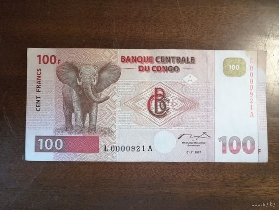 Конго, 100 франков 1997 год, "КРАСНЫЙ СЛОН", P90b, редкость, короткий номер