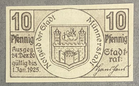Нотгельд , 10 пфеннигов, Мюннерштадт 1920 год. Веймарская республика