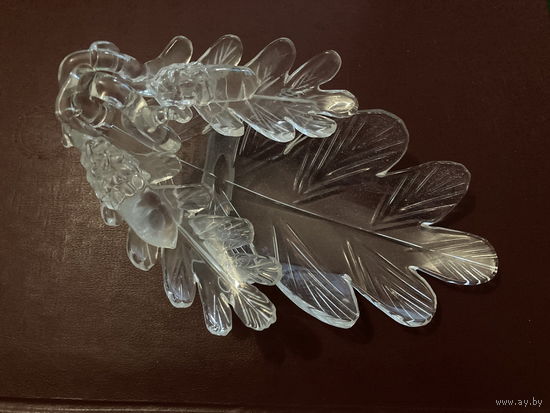 Сервировочная тарелочка СССР дубовый лист стекло