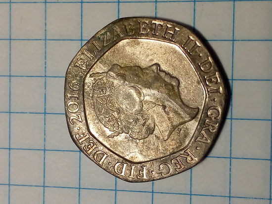 20 пенсов Великобритания 2016 год.