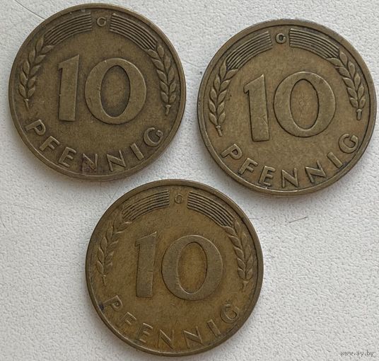 Германия 10 пфеннигов 1950 г. G. Цена за 1 шт.
