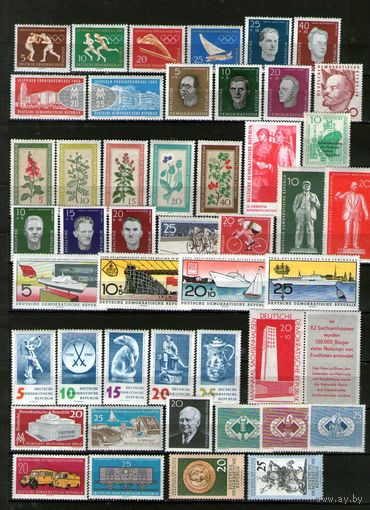 ГДР. ПОЛНЫЙ ЧИСТЫЙ ГОДОВОЙ НАБОР (1960) БЕЗ НАКЛЕЕК,с родным клеем ,дополненный некоторыми гашеными сериями !