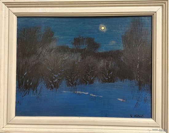 Казаков Б.И "Весенний утренник", 1998гг. ДВП, масло. Размер 42х54,5 см.